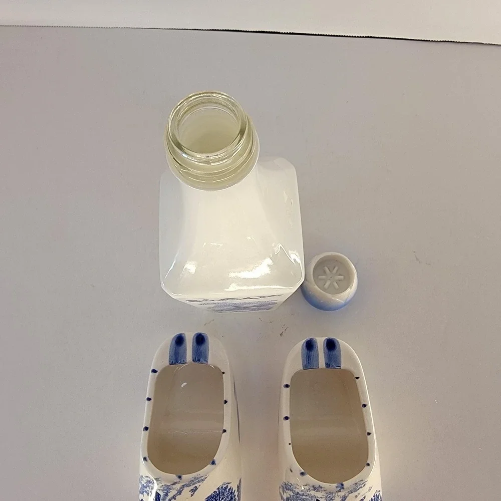 Vintage Delft Blue Windmill Decanter Set Clog Ashtrays Brechner Japan 3 Pc